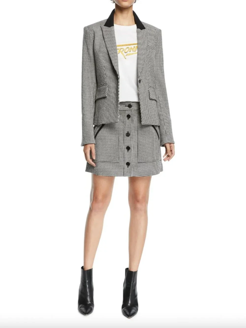 $395 Veronica Beard Black White Houndstooth Monroe Button Skirt size 4 - Picture 2 of 11
